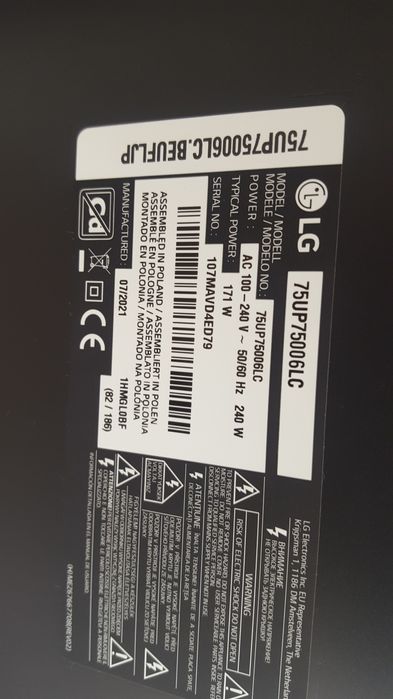 Televisor LG 75 polegadas ecra partido