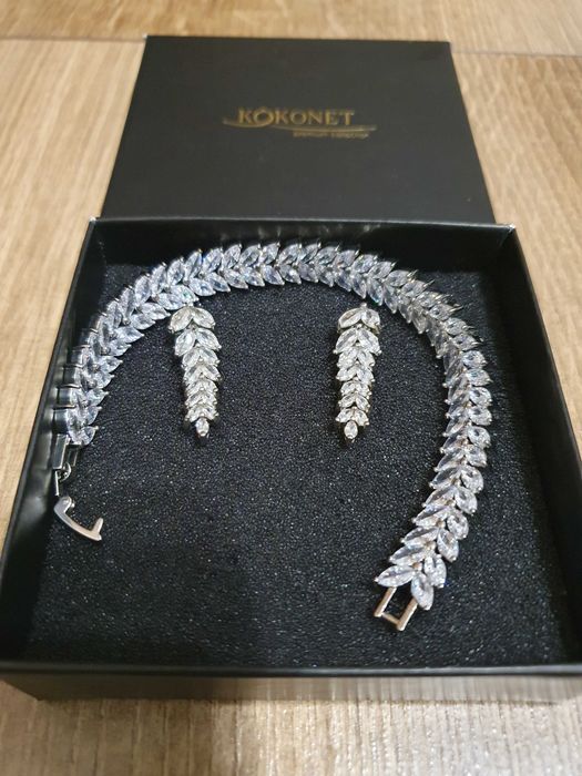 Bransoletka ślubna i Kolczyki ślubne BERTA silver - zestaw !!!