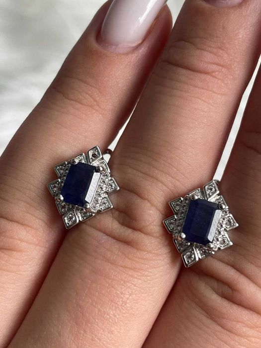 Серьги из серебра 925 пробы  из синего сапфира и топаза