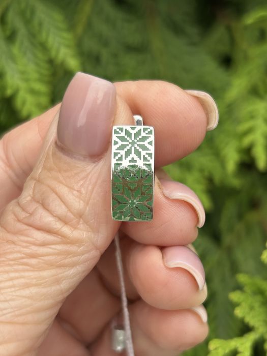 Срібні родовані набори сережки+каблучка «Вишиванка»