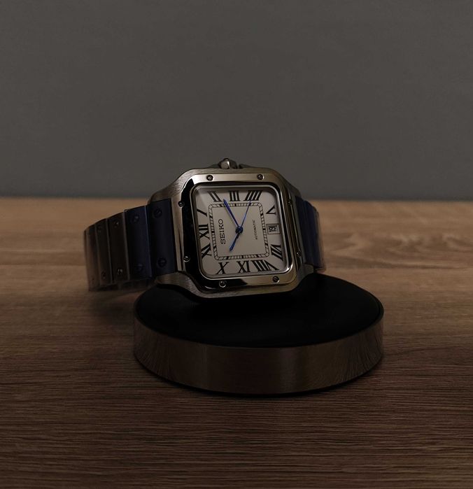 SEIKO MOD SANTOS Biały Niebieski Custom NOWY