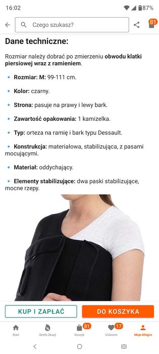 Orteza barku/ kamizelka rozmiar M