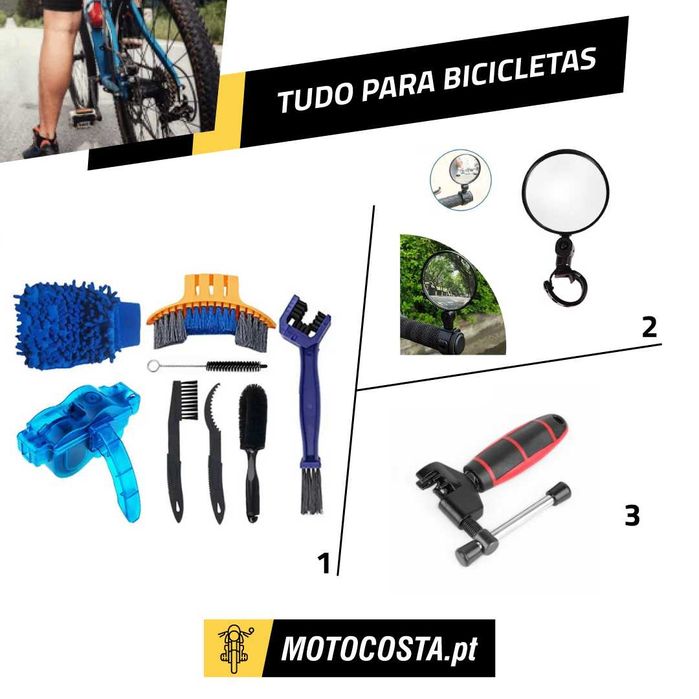 Tudo para Bicicletas - Ferramentas, Limpeza e Alforges - MOTOCOSTA