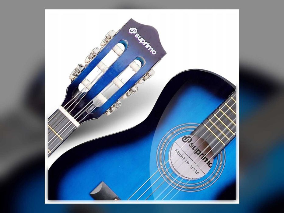 NOWA Gitara Klasyczna 1/4 Dla Dziecka Do Nauki Zestaw Pokrowiec Stroik Struny Kostki Pasek Akordy