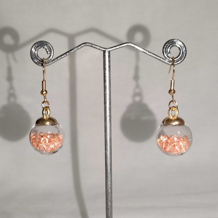 K197 Kolczyki wiszące Kule szklane z kryształkami Handmade