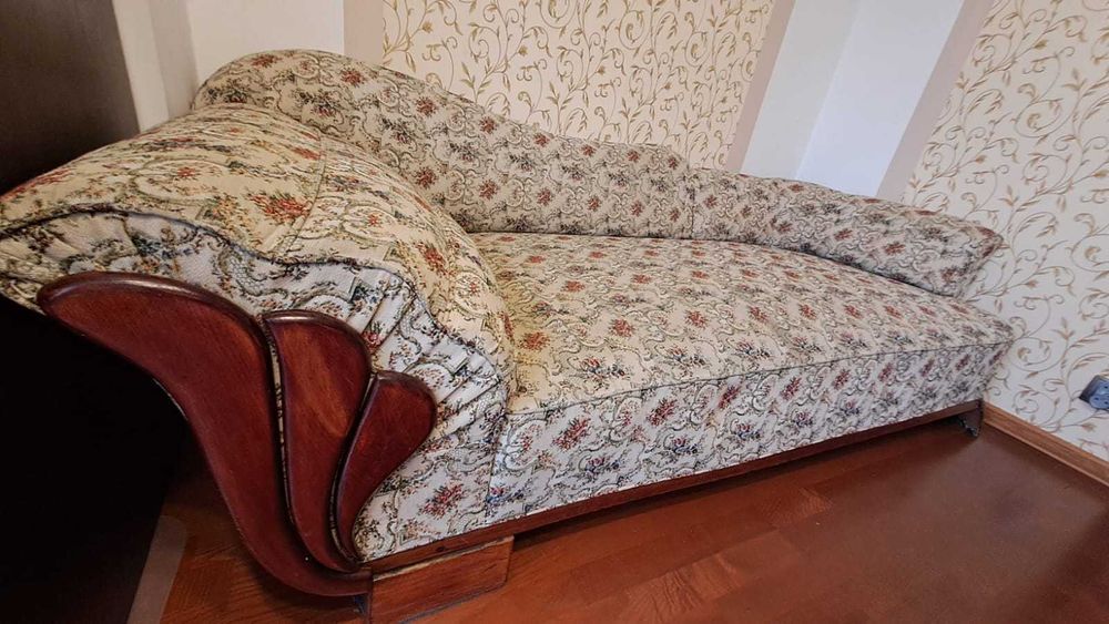 Unikat: Szezlong Art Deco po Renowacji |Trawa Morska| Żakard| Perełka