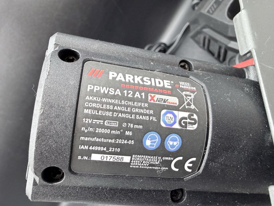 Akumulatorowa szlifierka kątowa PARKSIDE 12V PPWSA 12 A1. Aku.2Ah/Ład.