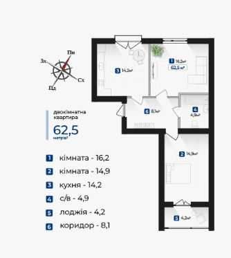 Продаж 2-кімнатної квартири ЖК Козацький / вул. Виноградна