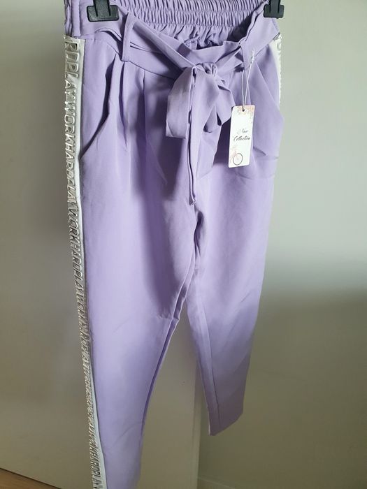 Spodnie z wysokim stanem z paskiem S