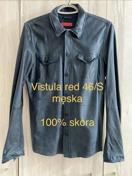 Vistula red 46 S męska koszula ciemno zielona z kołnierzykiem  skóra