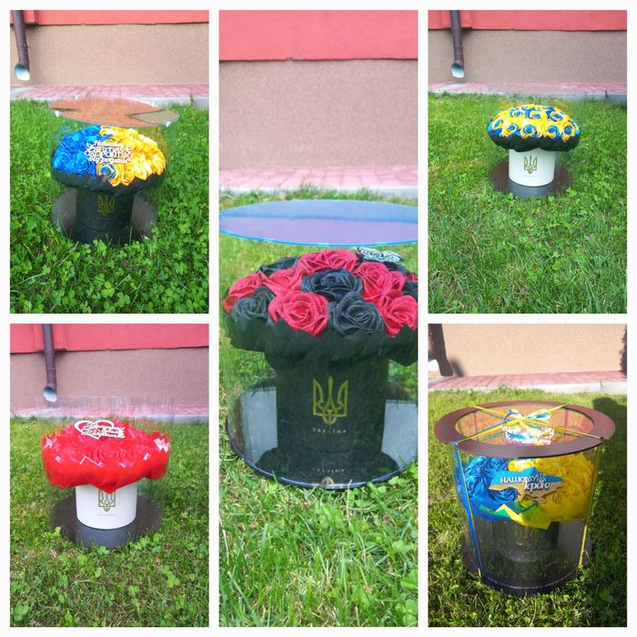 Букет з атласної стрічки,букети для Героев України на кладовище