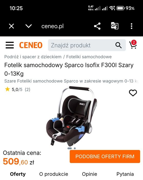 Fotelik  samochodowy  sparco