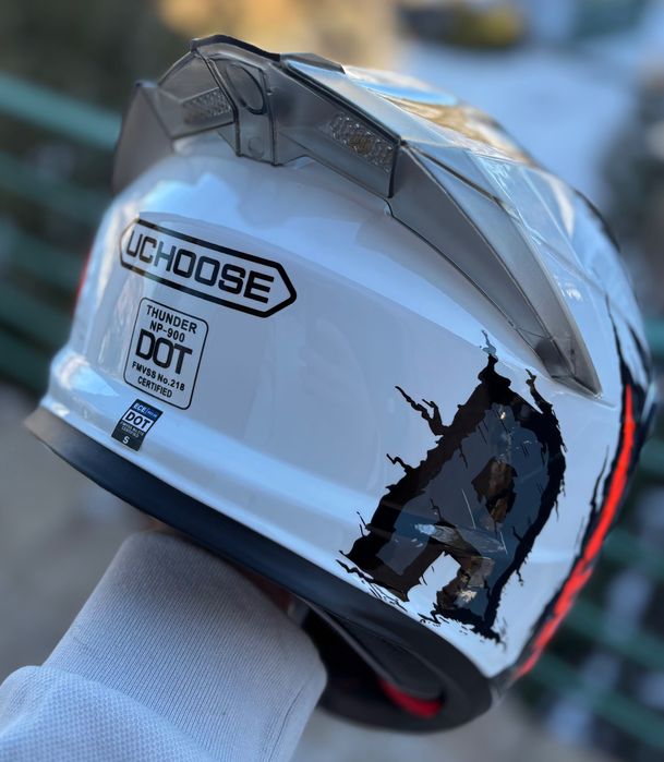 Якісний мотошолом  Модуляр Трансформер, із окулярами МТ білий з зубами