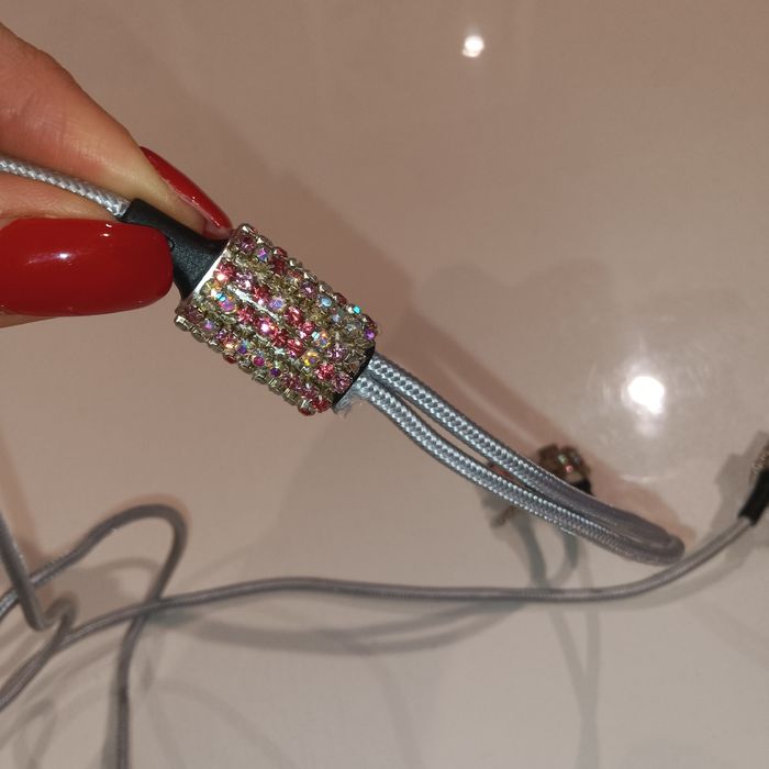Cabo carregador rosa strass C e micro USB