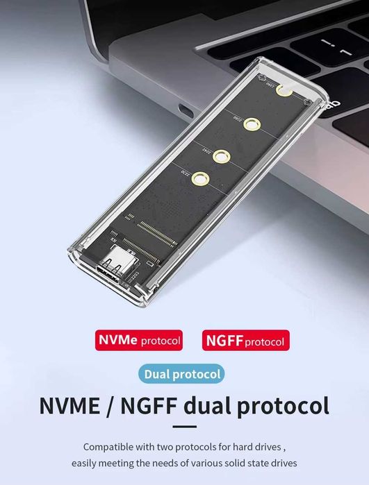 Caixa SSD NVME M.2 RGB Gabinete de disco rígido transparente