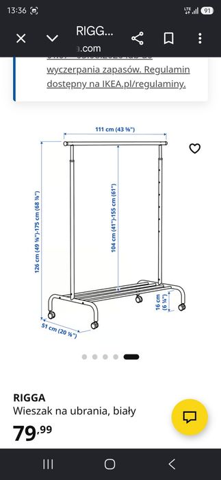 Wieszak na ubrania Rigga Ikea