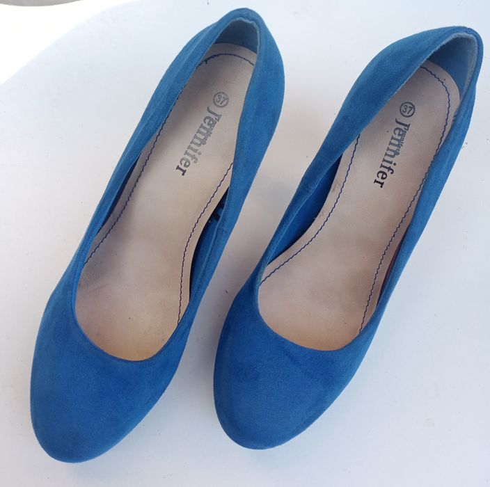 Nowe wysokie chabrowe niebieskie szpilki czółenka buty damskieJennifer