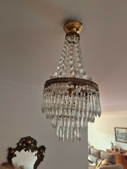 Candeeiro Lanterna de Cristal Vintage – Estilo Império Slim (54 cm)