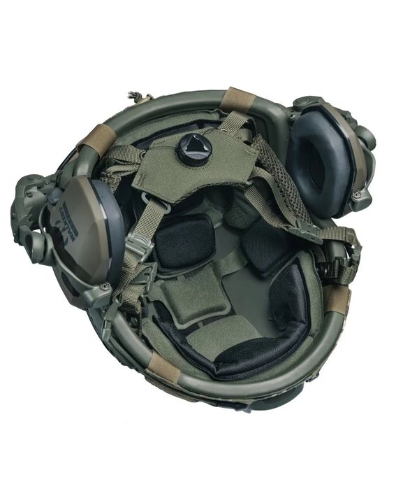 Балістичний військовий шолом FAST Helmet NIJ IIIA + активні навушники Walkers з кріпленням чебурашки кавер на шолом тактична захисна каска олива