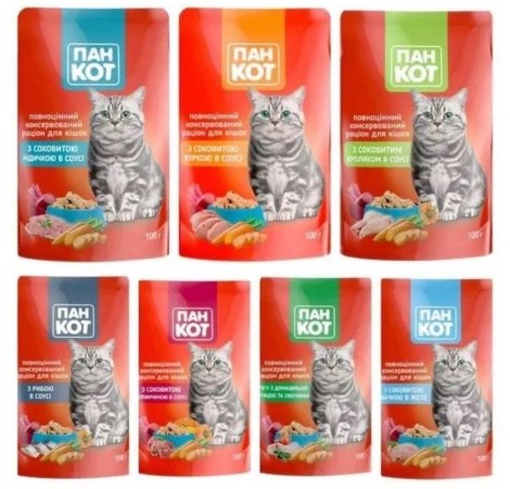 Вологий корм для котів / Влажный корм для котов Пан Кот, 100 г