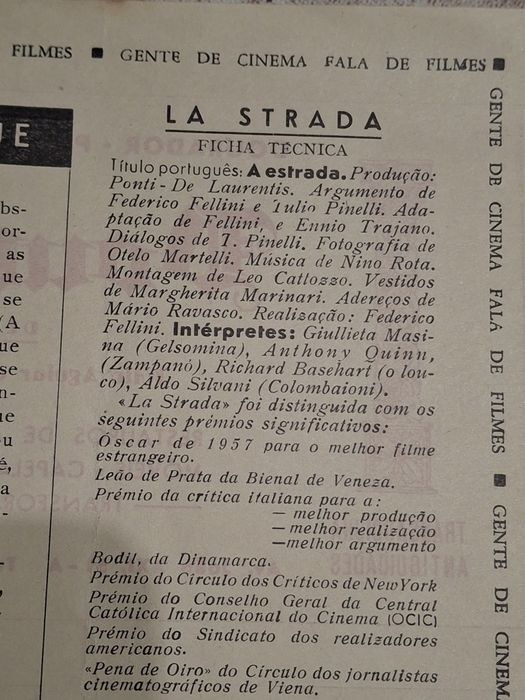 Programa vintage cinema Império Fellini la strada