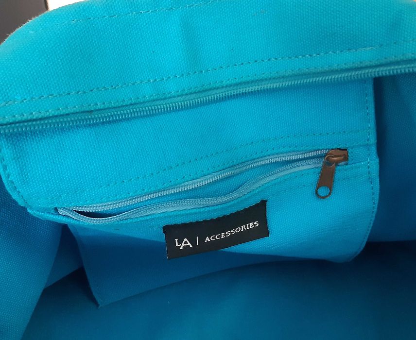 Mala de Senhora Azul Algodão Pele LANIDOR Como Nova