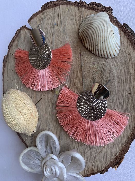 Kolczyki zwisające Frędzle, Coral Pink/Pudrowy Róż