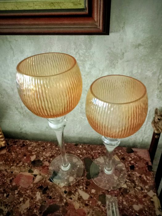 2 castiçais vidro efeito casca de cebola.Entrega Setúbal e arredores.