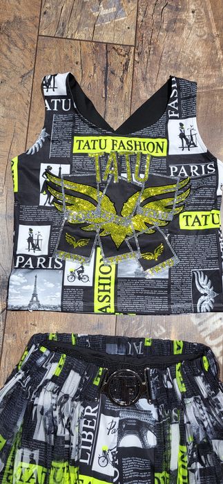 Tatu 3 częściowy kompet tiul neon cyrkonie top S