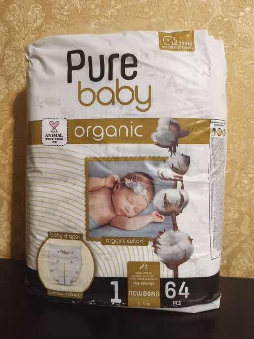 Підгузки Pure Baby Organic Cotton  р.1 (2-5 кг) 64 шт.