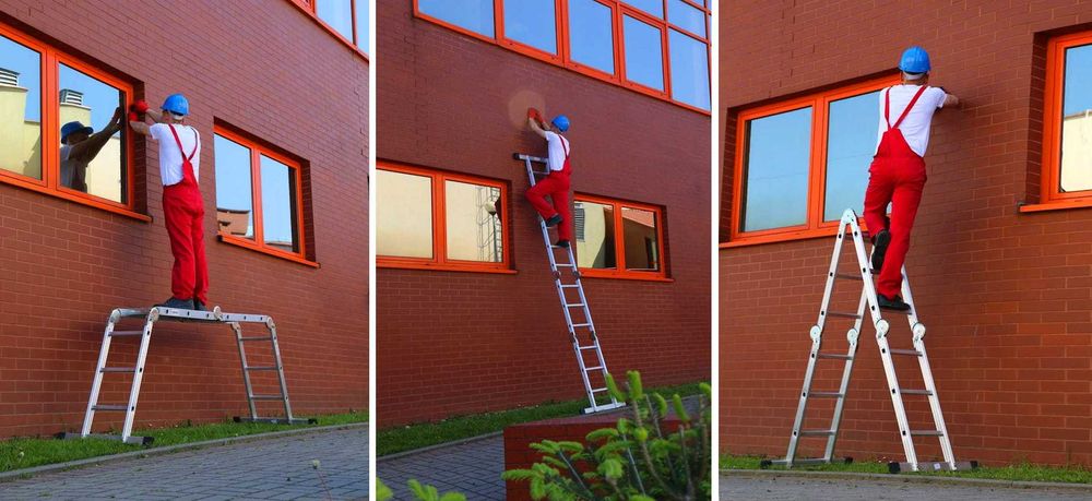 Profesjonalna DRABINA PRZEGUBOWA aluminiowa 4x3 - Wielofunkcyjna 7w1