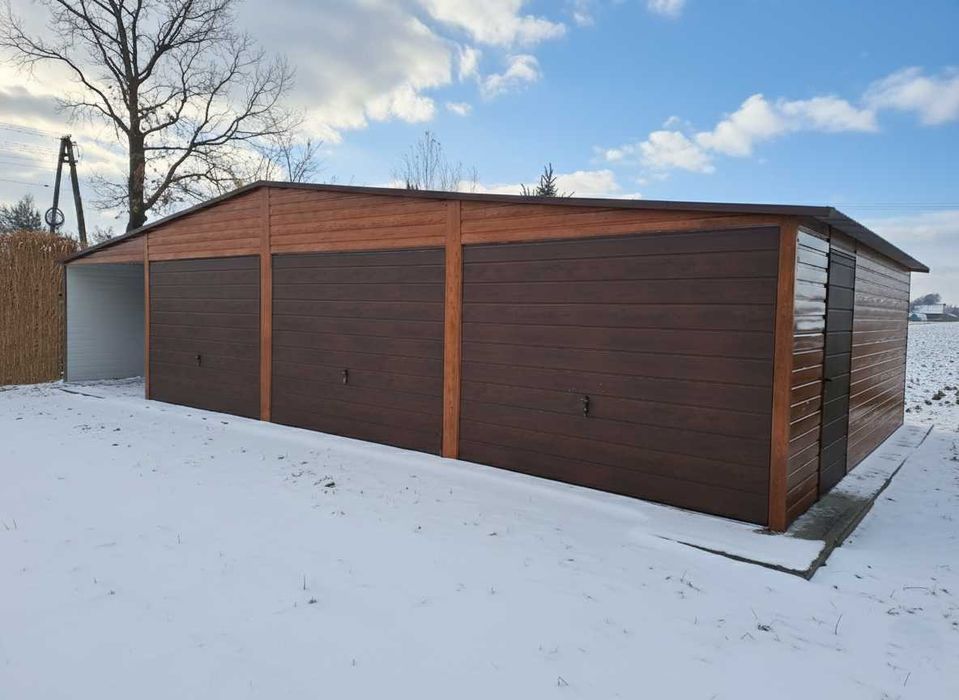 Nowoczesny Garaż Blaszany Drewnopodobny 9x5 9x6 WZMOCNIONY PRODUCENT