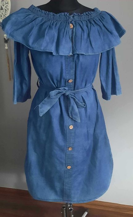 Nowa jeansowa sukienka na 3/4 rękaw hiszpanka rozmiar S/36