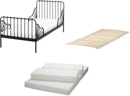 Ikea Minnen Łóżko Rosnące Czarne + Materac Plutten