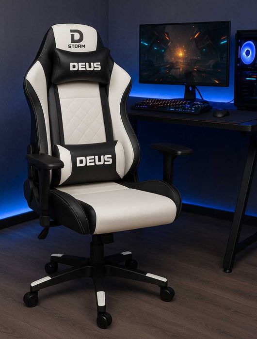Fotel Gamingowy DEUS Storm White – Pełna Regulacja, Maksymalny Komfort