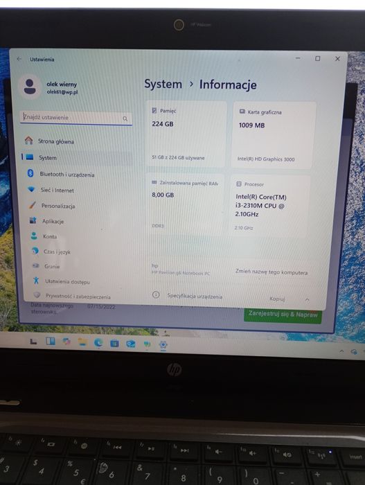 Laptop HP pavilion g6  8/SSD 265 giga. I3 prcesor windows 11