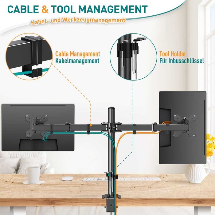 ELIVED EV002 Uchwyt biurkowy na dwa monitory 13-32" do 8kg obrót 360