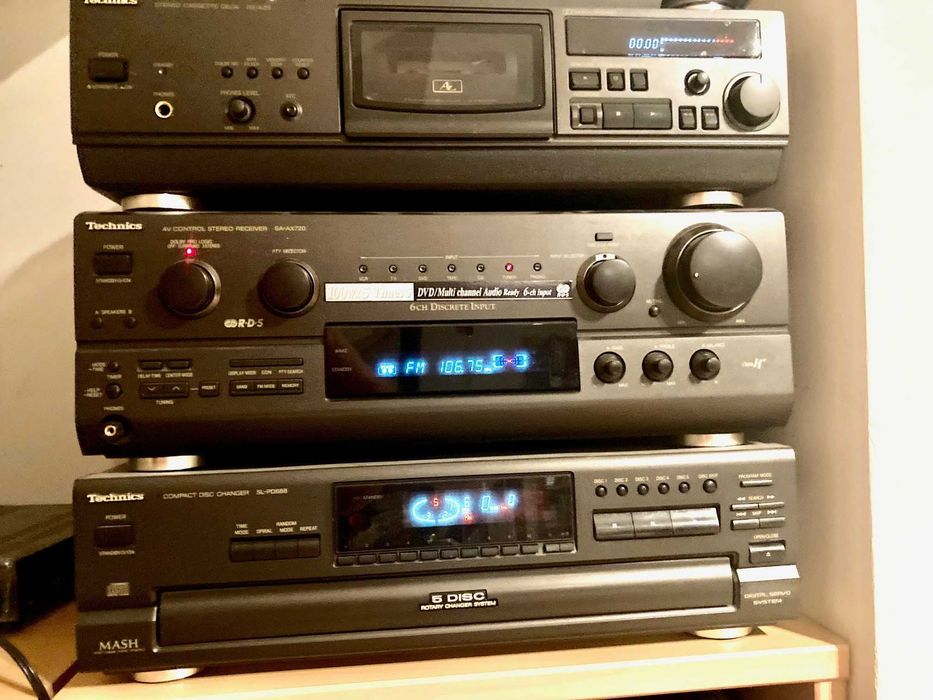 Technics; Deck RS-AZ6, Amplituner SA-AX720, Compact Disc SL-PD688.