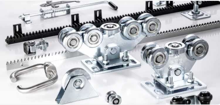 Okucia do bram wózki listwy zębate zamki klamki elektrozaczepy rolki