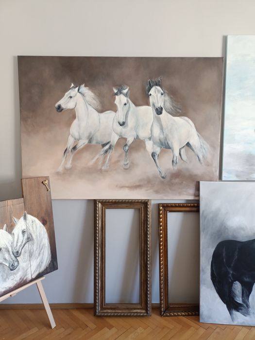 Konie malowane na płótnie praca ręczna