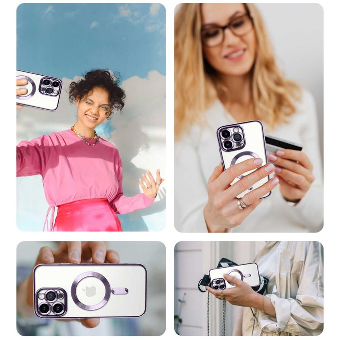 Etui Silikonowe Iphone 13/14/15 Plus Pro Max Magnetyczne J Purpura