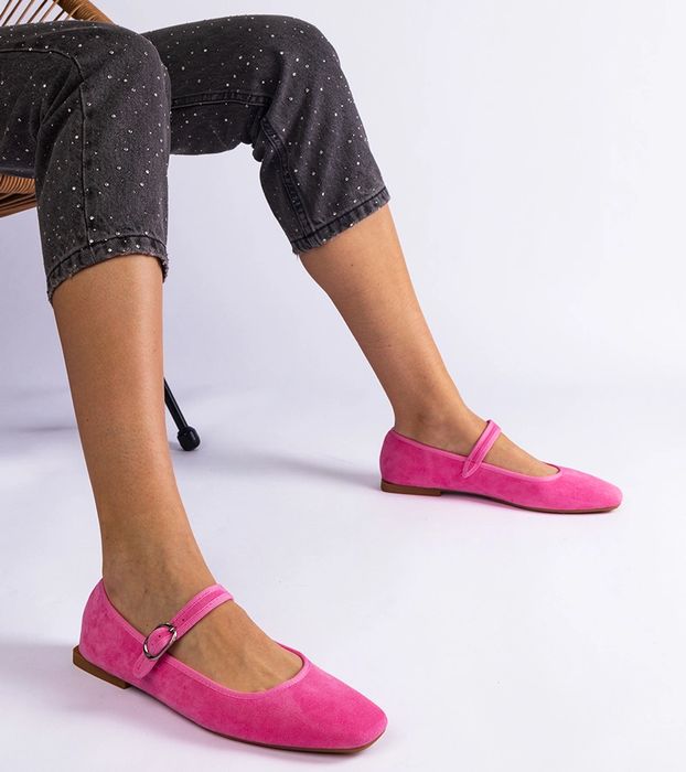 Ciemnoróżowe balerinki z kwadratowym noskiem Pergasa