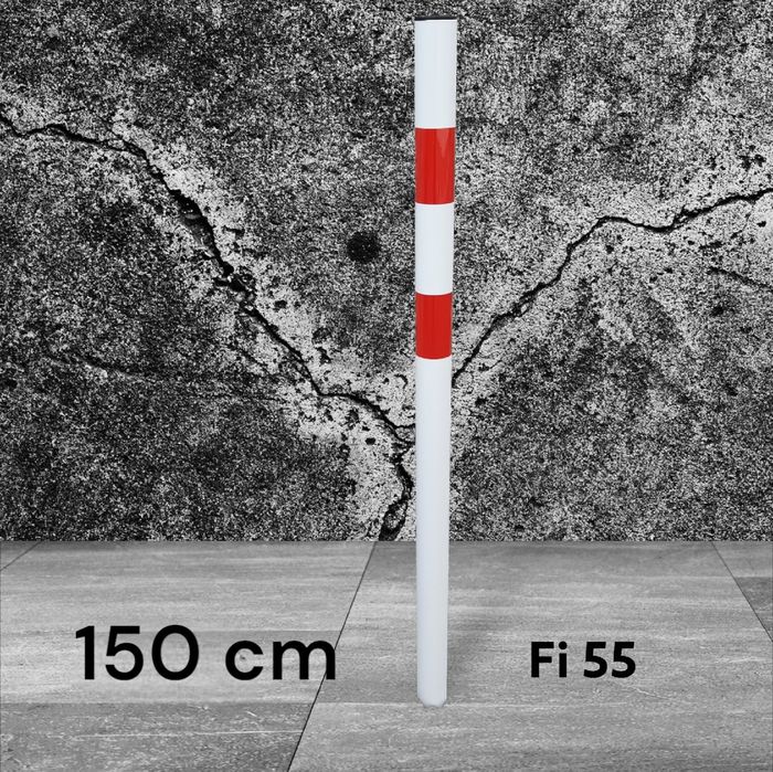 Słupek 150 cm ostrzegawczy biało czerwony drogowy parkingowy fi55