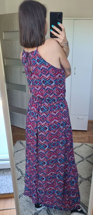 Sukienka długa maxi kolorowa we wzory boho hippie style z wiskozy