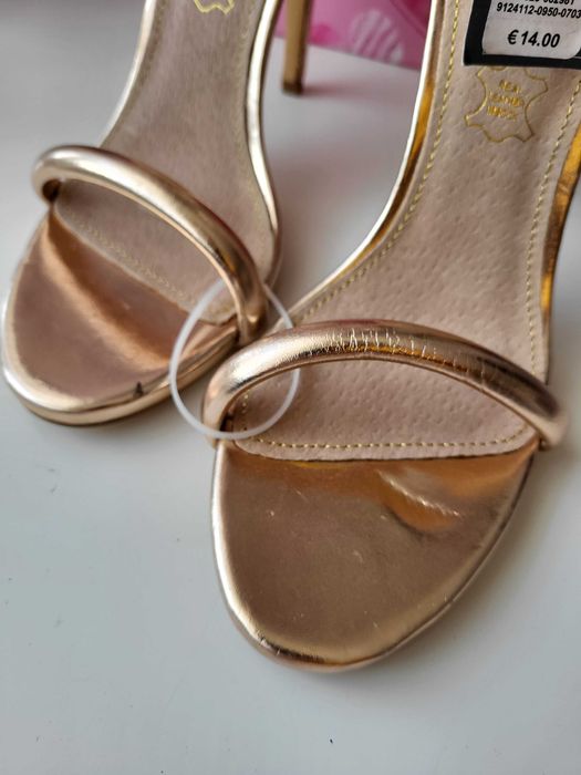 Złote sandały na obcasie szpilki 40/41 na wesele imprezę Primark