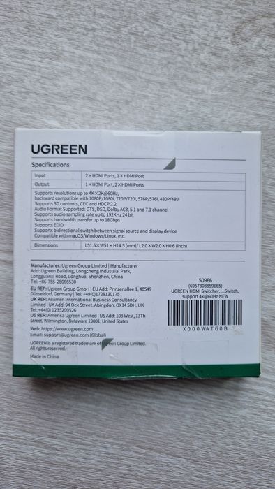 UGREEN HDMI Switch 4K 60Hz двонаправлений перемикач сплітер PS5 MacBook новий