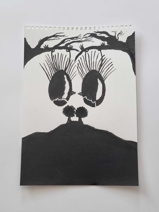 Grafika  " Ptaszki " - tusz