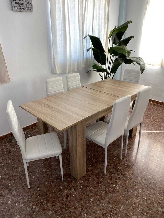 barata mesa extensível madeira e 6 cadeiras novas envio grátis