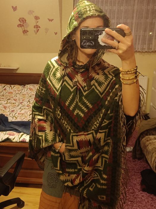 Ponczo wełniane aztecki wzór