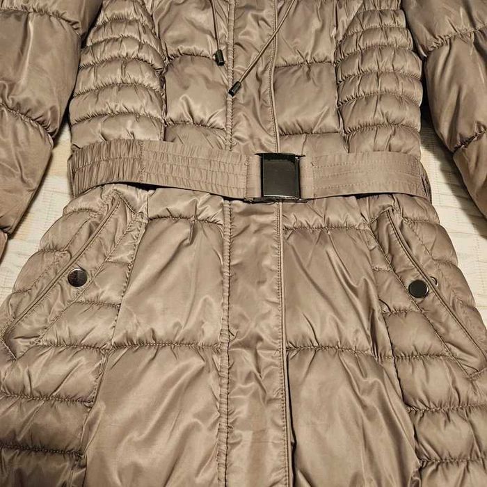 Klasyczny płaszcz kurtka długa na zimę elegancki ocieplany puchowy